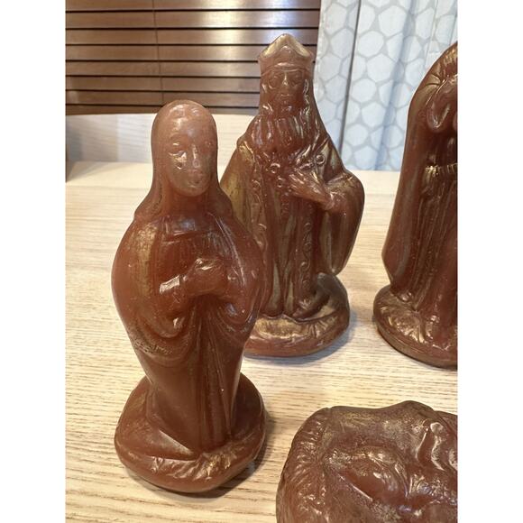 Vintage SolidWax Nativity Set Crèche Gold Wash MidCentury Christmas Decor - Picture 3 of 6
